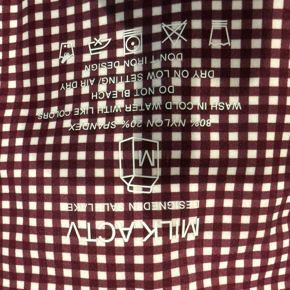 Women's Burgundy Checkered Bike Shorts - Picture 3 of 3
